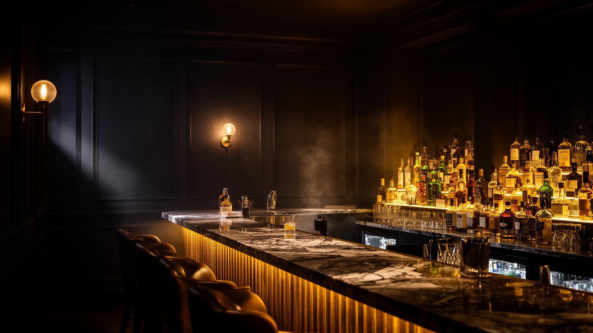 Dark luxury cocktail bar interior